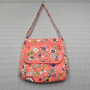 Vera Bradley Crossbody Bag Womens Large Pink Floral Quilted Cotton Zip Travel